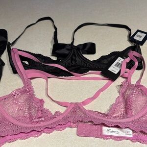 Frederick's of Hollywood Black and Pink Lace Bra Duo